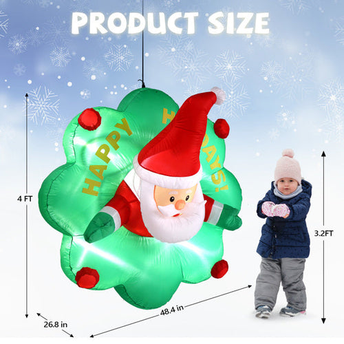 4ft Window Santa Claus Wreath, 5 LED Lights, Bundle Pocket Christmas