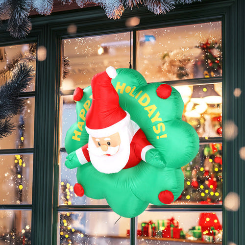 4ft Window Santa Claus Wreath, 5 LED Lights, Bundle Pocket Christmas